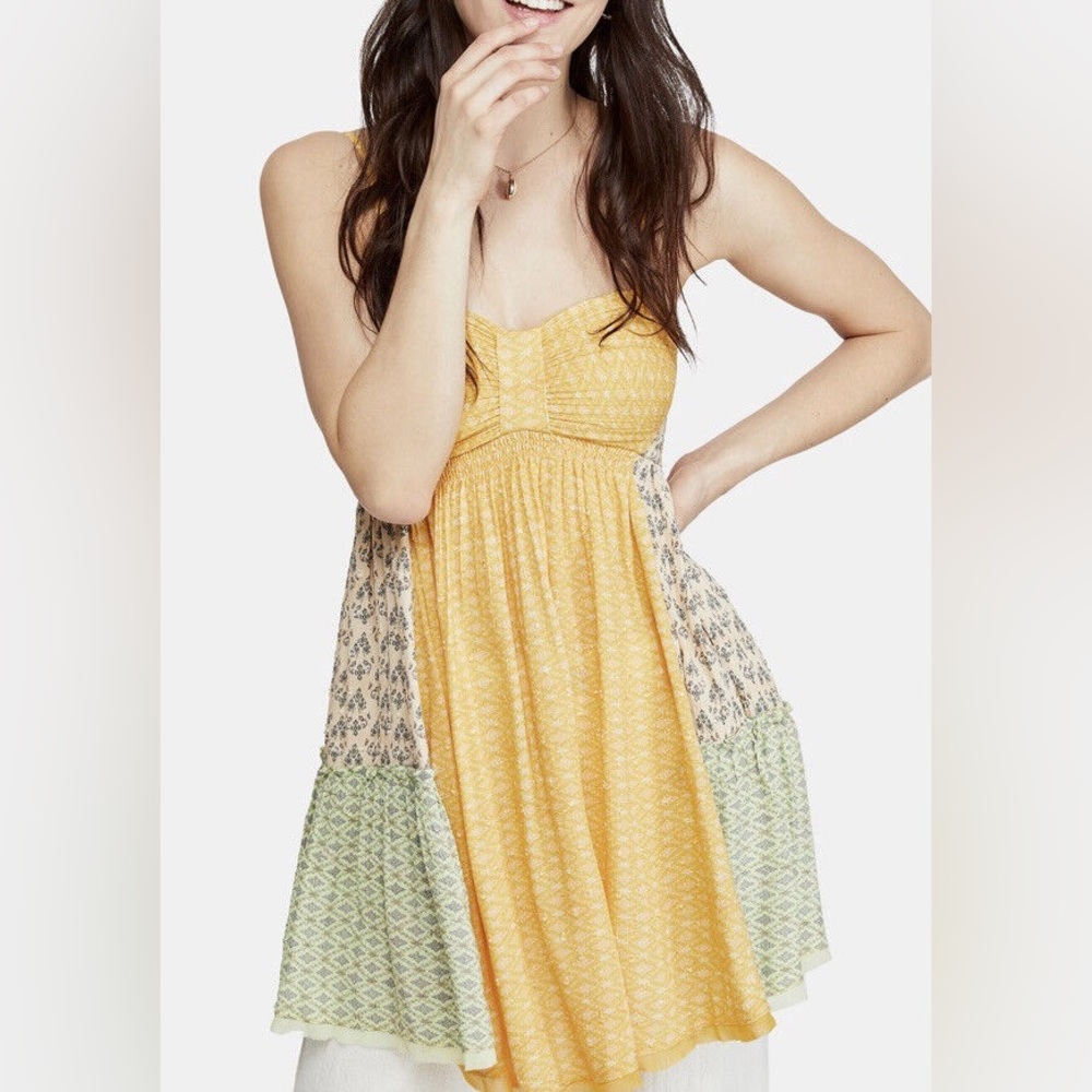 Free People Yellow Across The Sea Patchwork Tunic